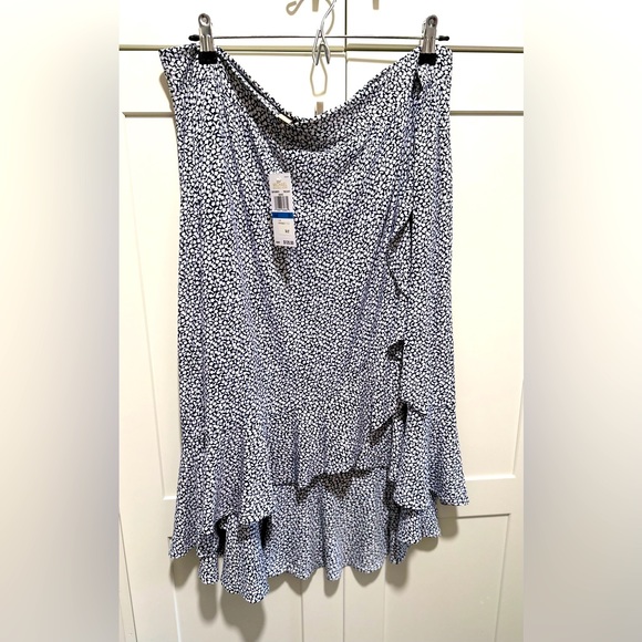 Michael Khors True Navy Basic Skirt mid length ruffle trim - Picture 1 of 4